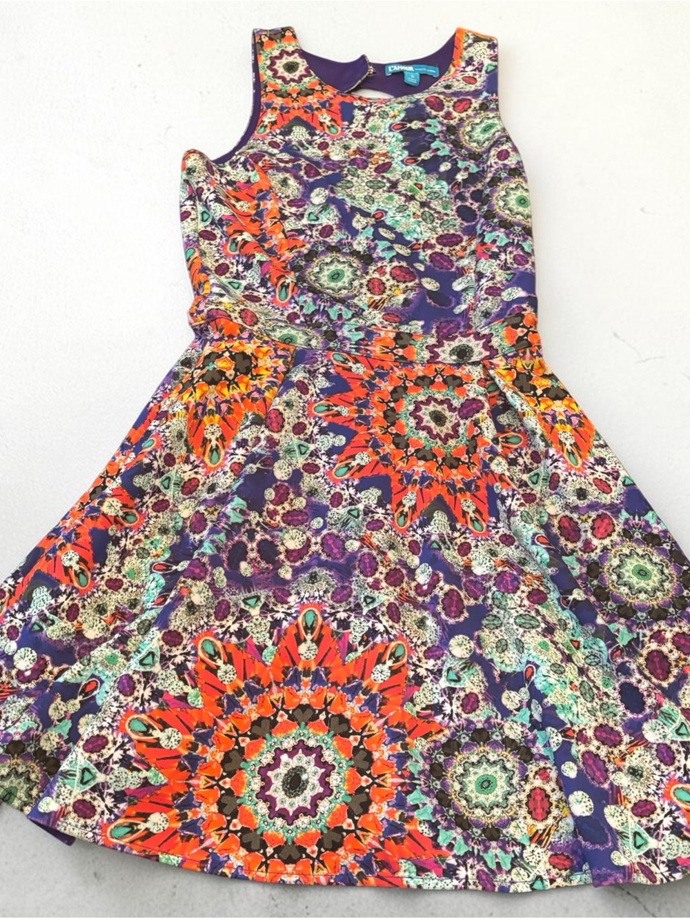 L'Amour Purple and Orange Floral Medallion Dress
